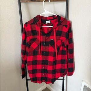 Columbia Red and Black Plaid Hoodie